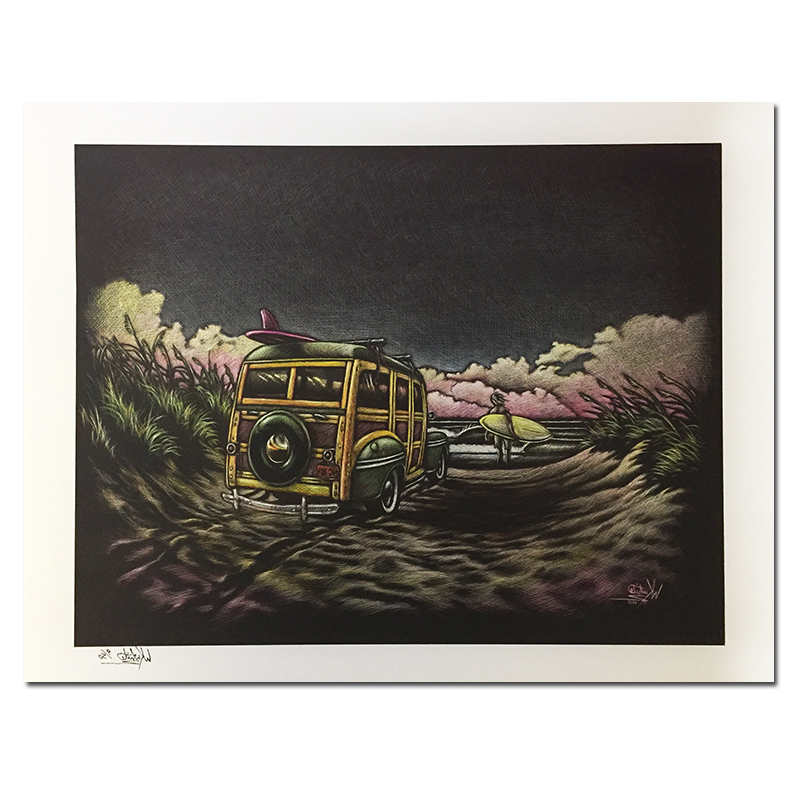 Surfer and Woody Scratch Print by Keith White