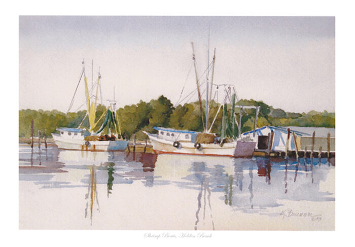 Shrimp Boats Holden Beach Painting by Ken Buckner
