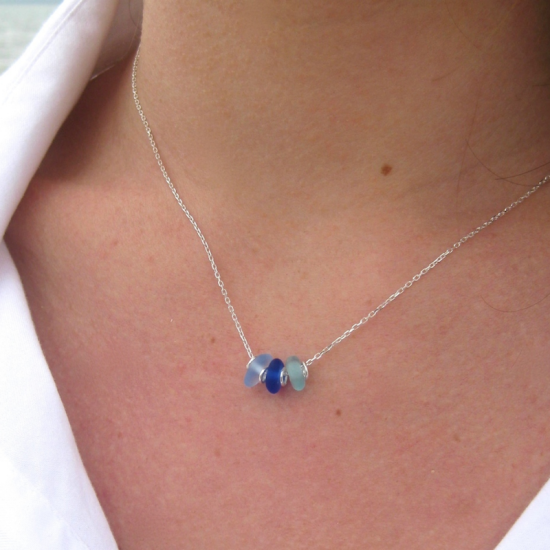 3 Stone Sea Glass Necklace